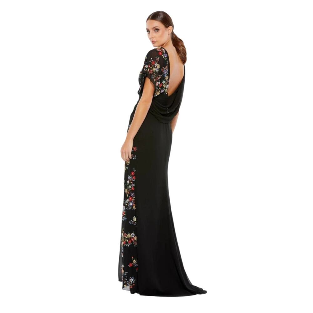 Mac Duggal Evening 26530 Beaded Floral Wrap 2 Gown Black Chiffon Embellished V - Picture 10 of 14